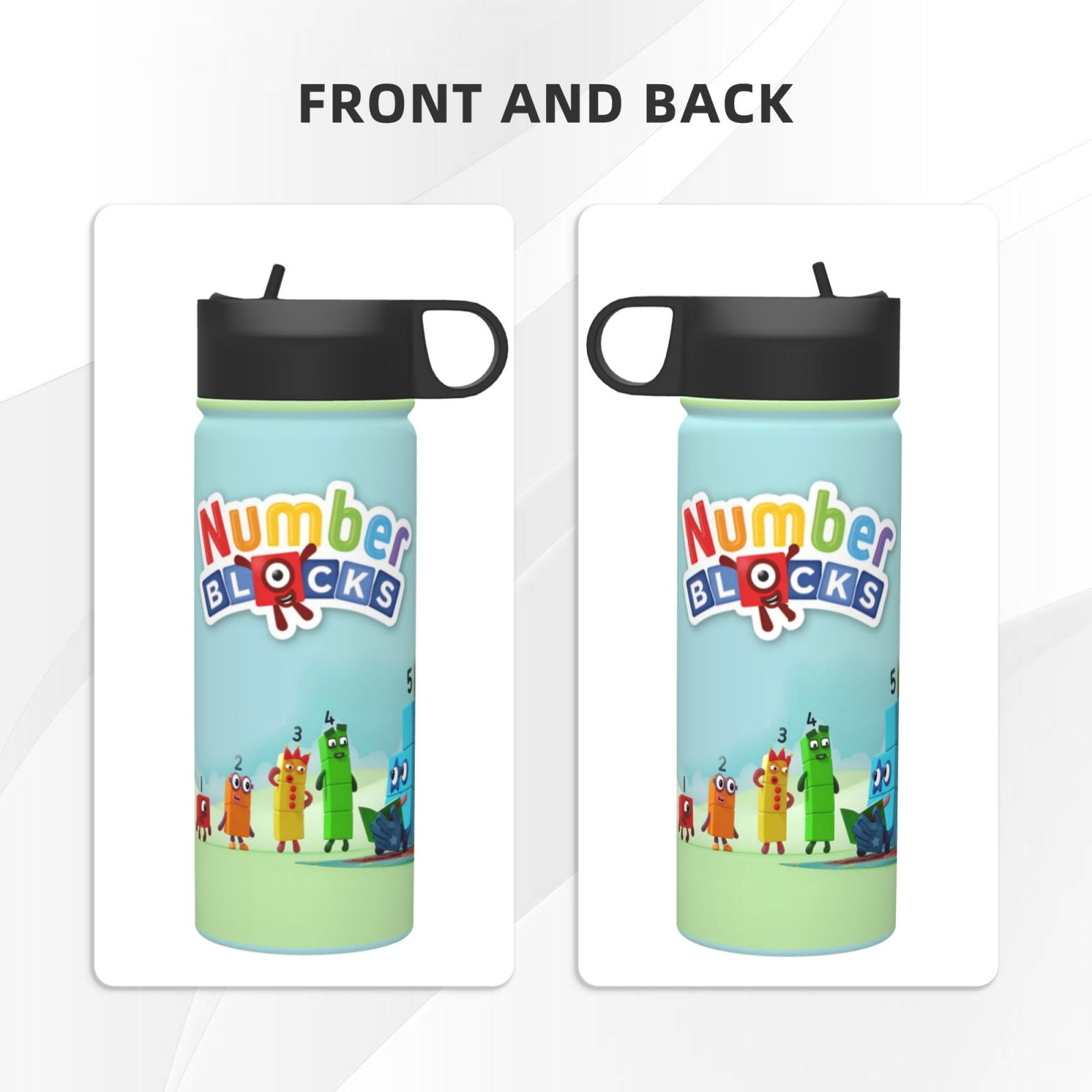 Numberblocks Insulated Water Bottle with Straw Lid, 18 oz Double Wall Vacuum Stainless Steel Kids Cup, Leak Proof Sports Thermos for Travel Fitness Hiking Outdoors