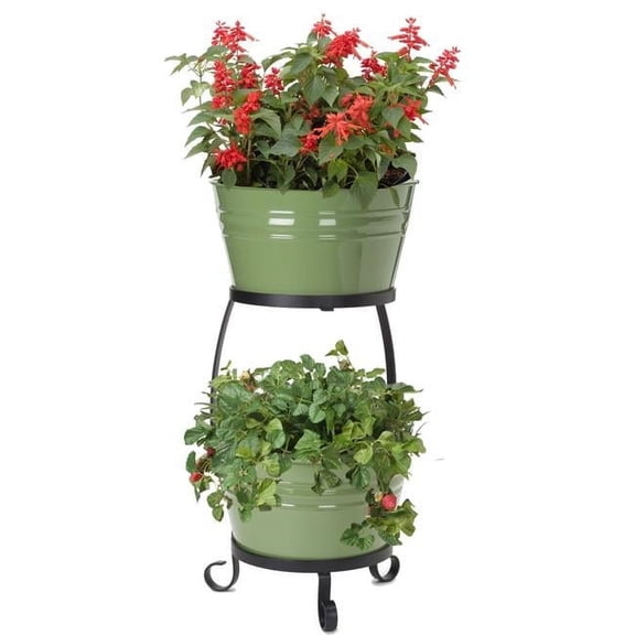 Houston International Trading 8021E SA Enameled Raised Planter with Iron Stand, Sage