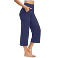 thumbnail image 4 of Capri Pants for Women Wide Leg High Waist Yoga Sweatpants with Pockets Causal Loose Pull On Lounge Pants Royal Blue S, 4 of 6
