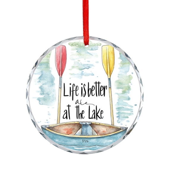 Life Is Better at The Lake Crystal Glass Ornament Xmas Tree Decorations Lake Lovers Gifts Round Ornament