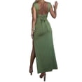 thumbnail image 6 of Women'S Slip Long Dress Cowl Neck Backless Ruched Bodycon Side Split Cocktail Party Night Out Dress Green XS, 6 of 9