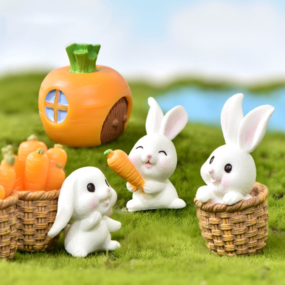 Archer 7Pcs Cute Cartoon Rabbit Eat Carrot Model Micro Landscape Ornament  Garden Decor 