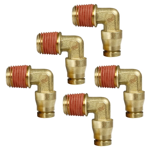 5 Pack 1/4" x 1/4" Push-In x Male NPTF Fixed Elbow Brass Quick Connect Fitting