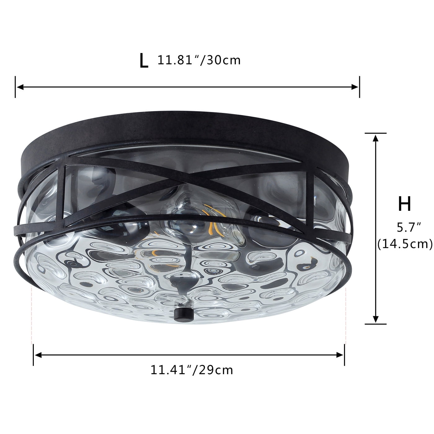 Aiwen 2 Lights Unique Drum Glass Shade Farmhouse Decorative Flush Mount Ceiling Lamp