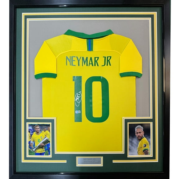Framed Autographed/Signed Neymar Jr. 35x39 Brazil Soccer Futbol Jersey Beckett BAS COA