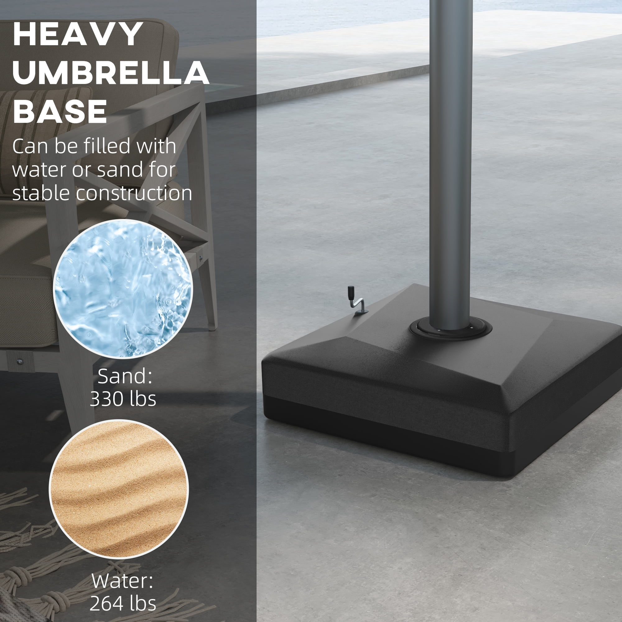 Outsunny 84D-110V02 Cantilever Umbrella Base, Fillable w/ Wheel