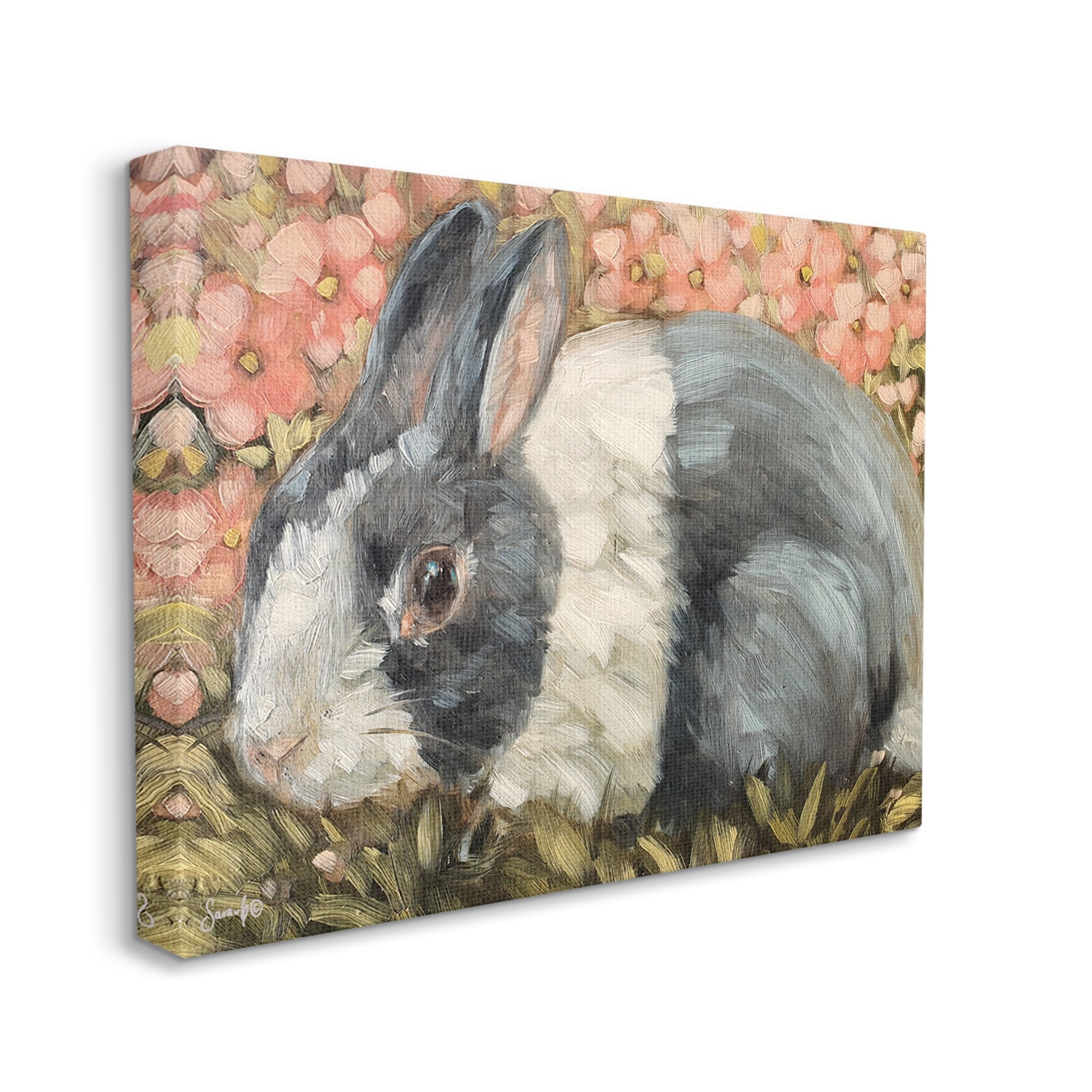 Stupell Wild Rabbit Pink Blooming Meadow Animals & Insects Painting Gallery Wrapped Canvas Print Wall Art