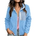 thumbnail image 2 of Smsaxvxz Women's Lamb Wool Warm Jacket Fashion Solid Long Sleeve Full Zip Coats Fall Winter Tops with Pockets Light Blue M, 2 of 8