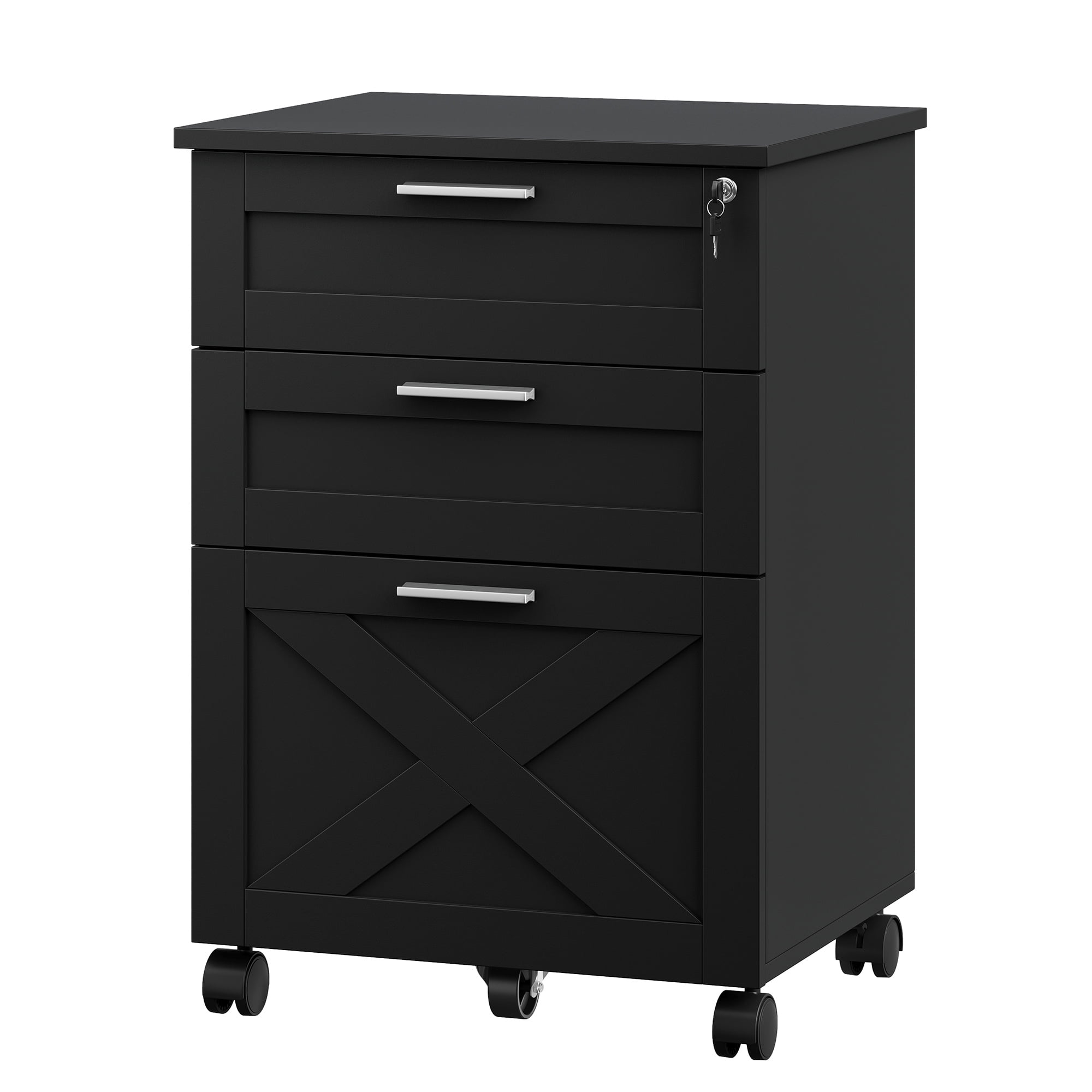 Ataucjin 3-Drawer Rolling File Cabinet with Lock,Wooden Mobile Filing Cabinet for Home Office,Under Desk Storage Organizer fits Letter/A4/Legal Size, Sturdy Printer Stand with Locking Casters