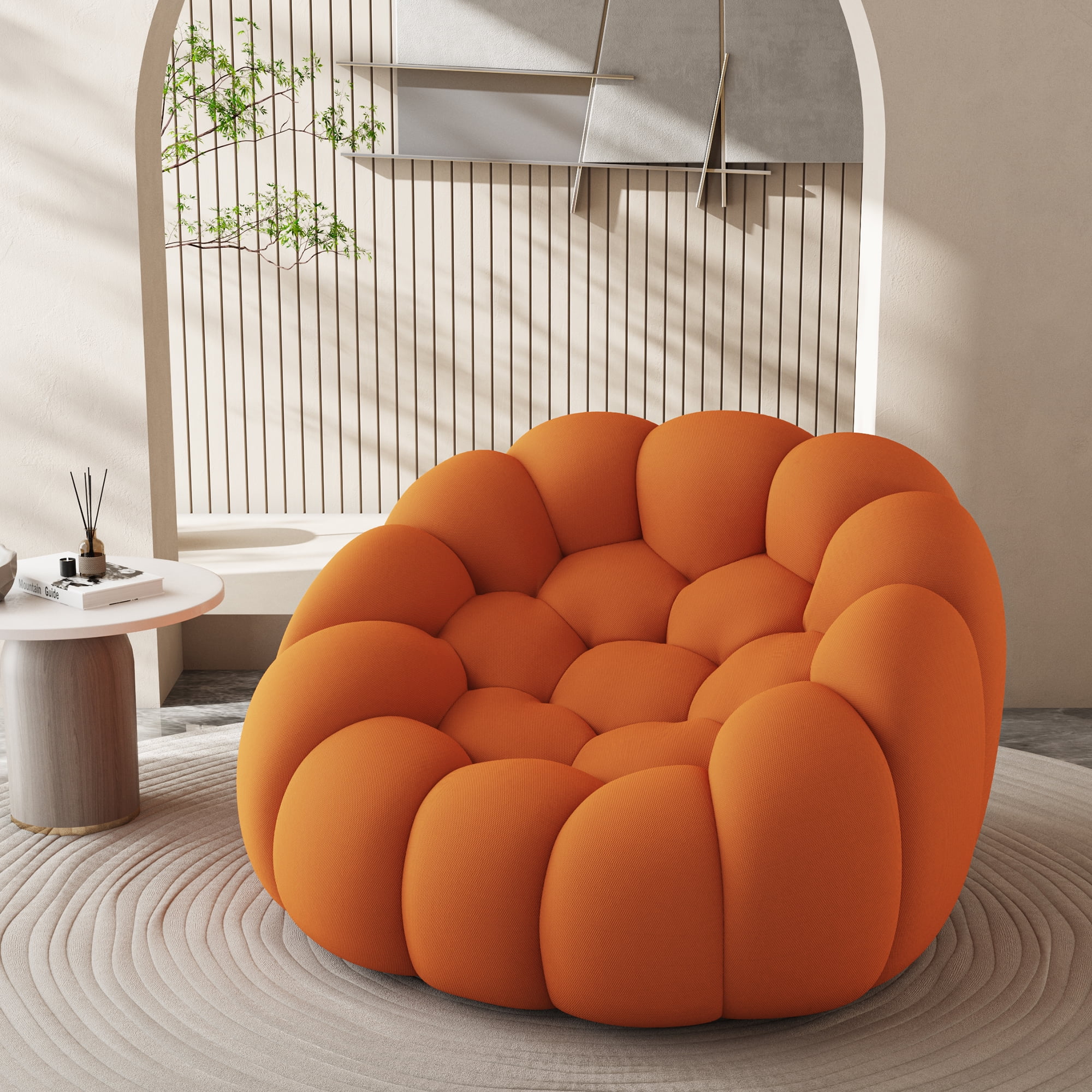 MAYEERTY 47" Lazy Floor Sofa Curved Bubble Chair Oversized Single Bubble Sofa Living Room Orange