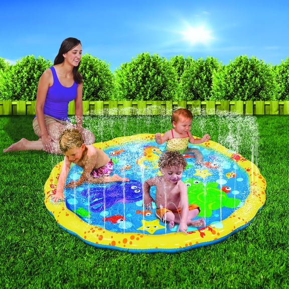 Banzai Sprinkle 'N Splash 54" Water Play Mat Lawn Water Slide, Multicolor, Ages 18 Months 