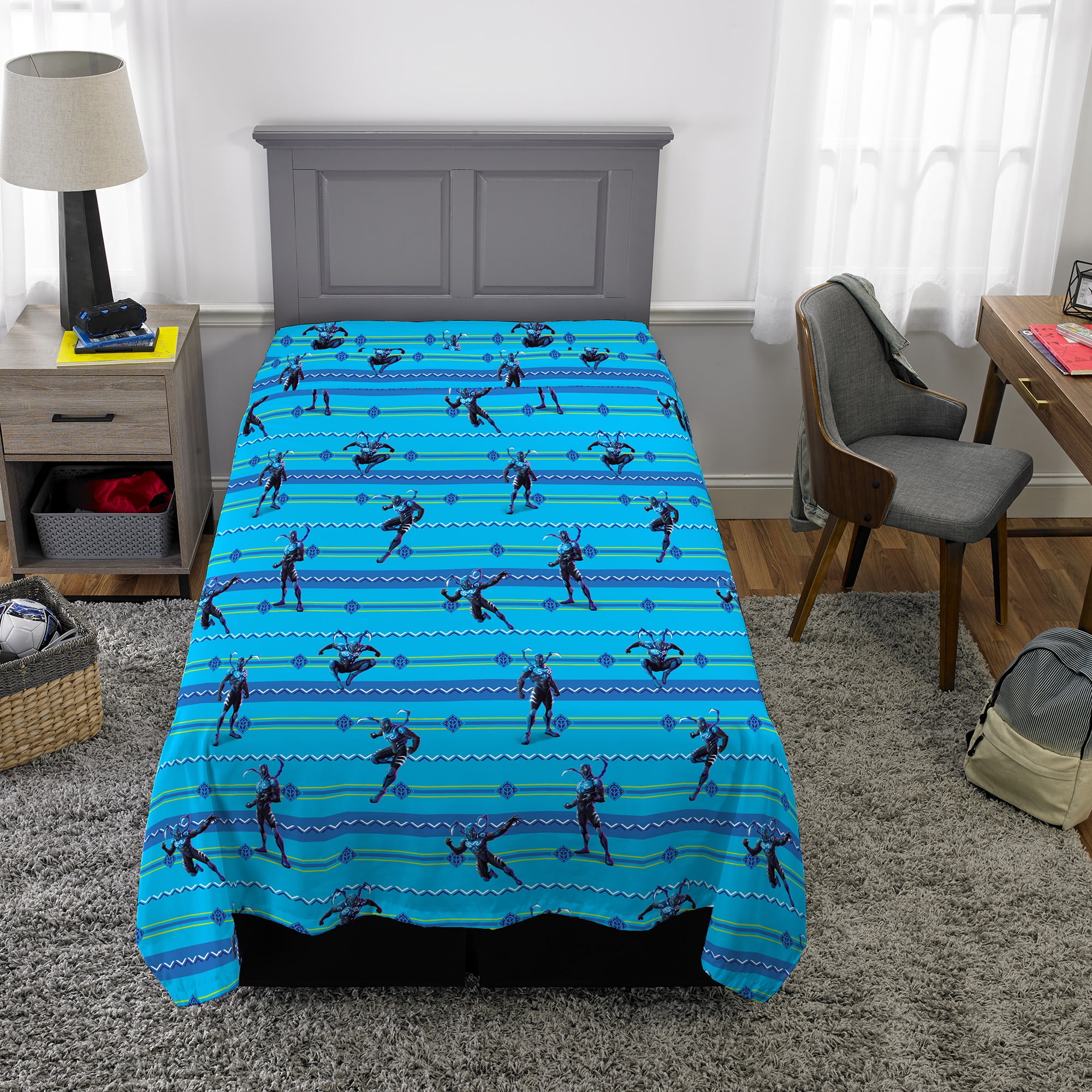 Blue Beetle Kids Twin Bed-in-a-Bag, Comforter and Sheets, Blue, Warner Brothers