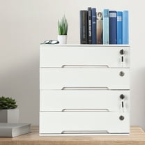 4-Storey White Wood 40cm Lock Storage Cabinet Drawer Desktop Locker File Storage Cabinet