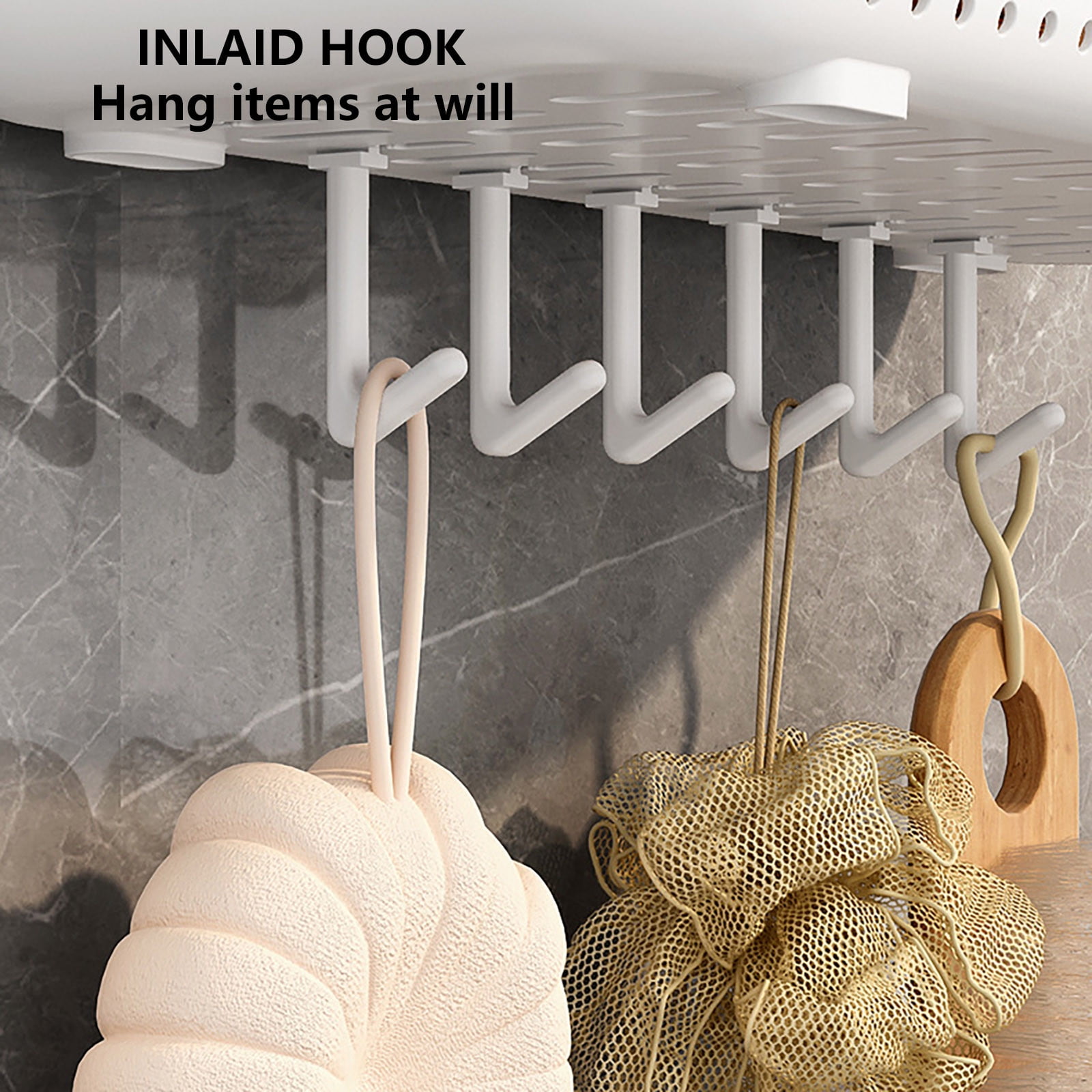 SouMaox Wall Mounted Storage Basket, Adhesive Floating Shelf, Plastic Organizer, Holding Toiletries Washing Supplies for Bathroom Kitchen