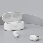 Belkin SoundForm True Wireless Earbuds, Bluetooth Headphones with Microphone, Touch Controls, IPX5 Sweat & Splash Resistant with Charging Case - White