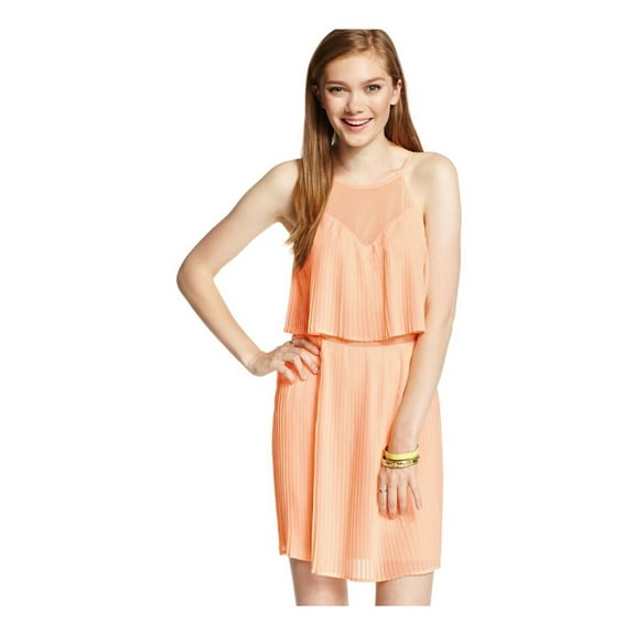 Material Girl Womens Popover Tiered Pleated Dress, Orange, Juniors, X-Large