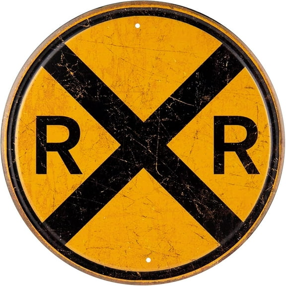 12 Inch Railroad Crossing Tin Sign Metal Traffic Wall Decor Rail Road Round Symbol