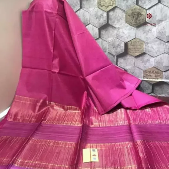 Raspberry Pink Pure Tussar by Ghicha Staple Saree