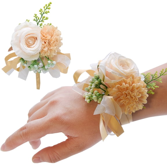 Rose Wrist Corsage & Pocket Boutonniere Set Artificial Flower for Bridal Wedding Prom Party Decor