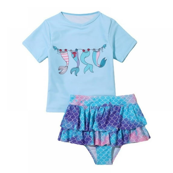 Kids Little Girls 2-Piece Long Sleeve Rashguard Bikini Bathing Suit Beach Swimsuit for 6-8 Years