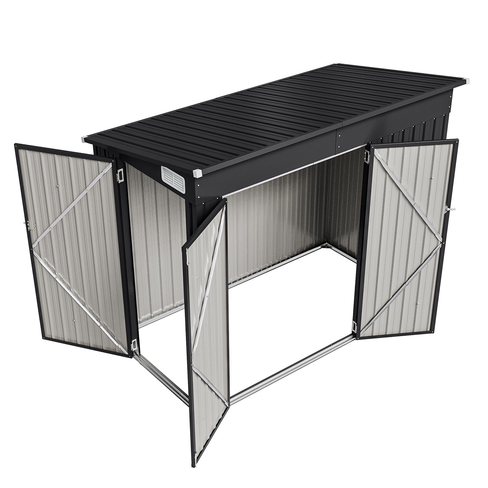 Sunmthink 4' x 8' Metal Storage Shed, Outdoor Storage Lean-to Shed with Triple Lockable Door and Vents for Garden, Black