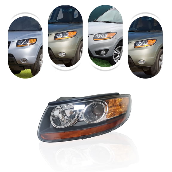 For 2007 2008 2009 2010 2011 2012 Hyundai Santa Fe Halogen Headlight Headlamp Replacement Left Driver Side Clear Lens Black&Yellow Housing (Left Side)