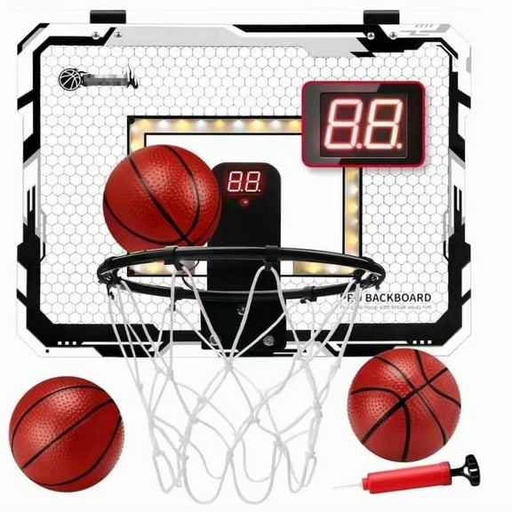 Indoor Mini Basketball Stand - Mini Basketball Hoop With Electronic Scorerboard And 3 Balls, Over The Door Basketball Hoop Indoor For Wall Bedroom And Office