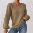 thumbnail image 2 of XPMWRP Women's Solid Color Long Sleeve Knit Pullover Ribbed Sweaters V Neck Oversized Loose Casual Cozy Soft Slouchy Sweater Tops Yellow L, 2 of 9
