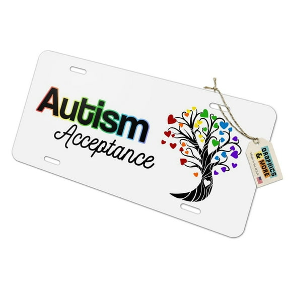 Autism Acceptance Tree of Life with Hearts Novelty Metal Vanity Tag License Plate