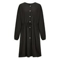 thumbnail image 5 of Fall Dresses for Women Long Sleeve Button Down Soild Color Knee Length Dress Tie Waist Casual Loose Midi Dress, 5 of 7