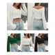 thumbnail image 4 of Jersey corto de mujer con cuello en V y manga larga, jerséis informales Abanopi Camiseta de manga corta, 4 of 7