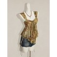 thumbnail image 6 of Yellow Floral Paisley Print Tie-Front Peplum Asymmetrical Mesh Hem Tank Top For Women, 6 of 8