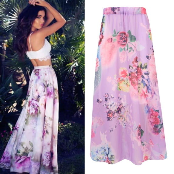 MIXUE Women Skirts Floral Print High Waist Pleated Beach Long Skirts Casual Bohemian Pleated Party Boho Beach Maxi Skirts