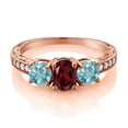 thumbnail image 2 of Gem Stone King 2.72 Ct Oval Red Rhodolite Garnet Blue Zircon 18K Rose Gold Plated Silver Moissanite Ring (Size 8), 2 of 4
