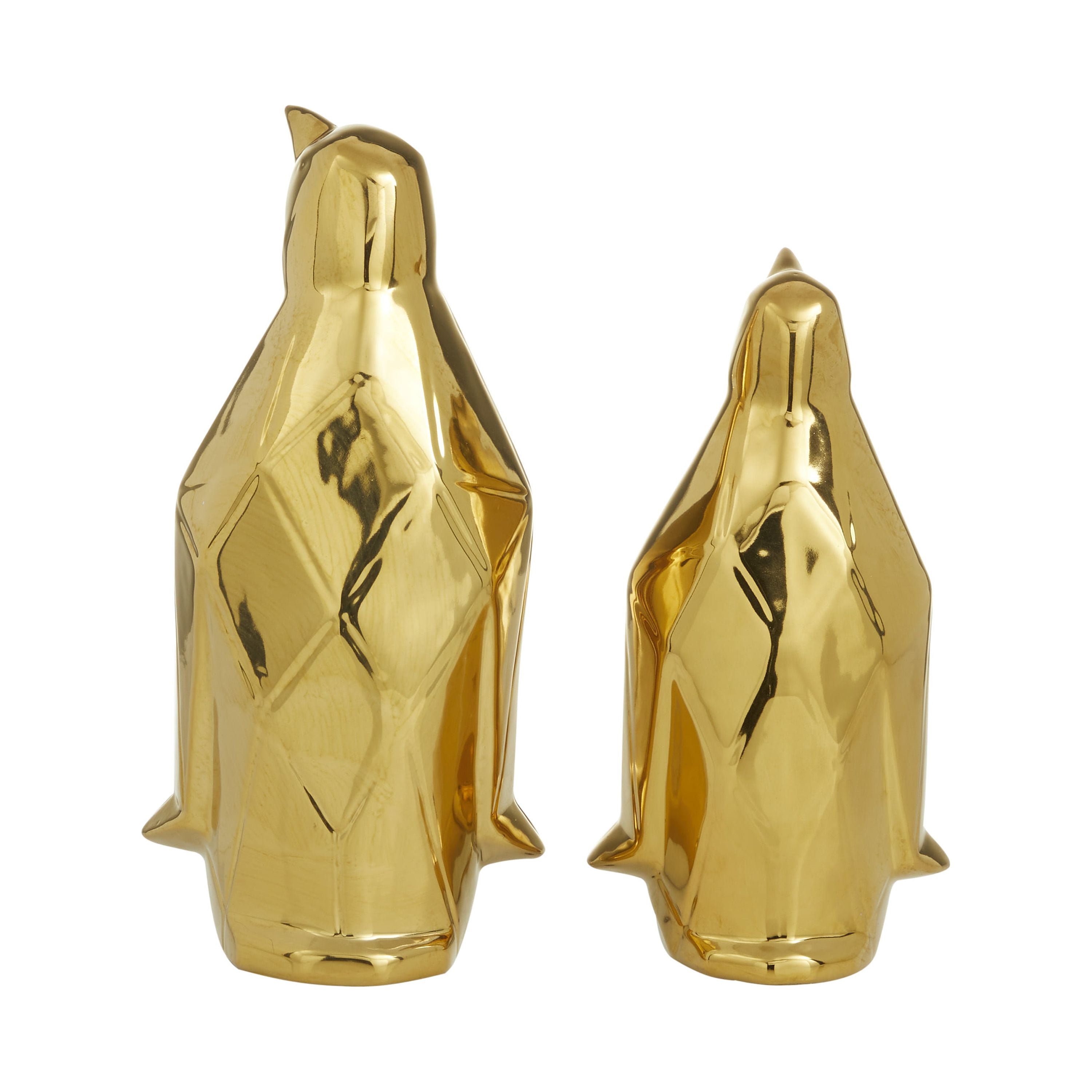 11", 9"H Gold Porcelain Penguin Sculpture, by DecMode (2 Count)