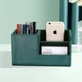 thumbnail image 3 of KINGFOM Multifunctional PU Leather Desk Organizer Pen Holder Brush Pot Pen Container Home School Office Stationery Storage Box Office Suppllies Business Cards Remote Control Pencil Holder Dark Green, 3 of 9