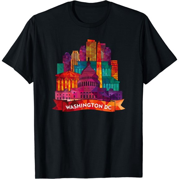 Washington DC T-Shirt USA Capital Landmarks Art Souvenir Tee