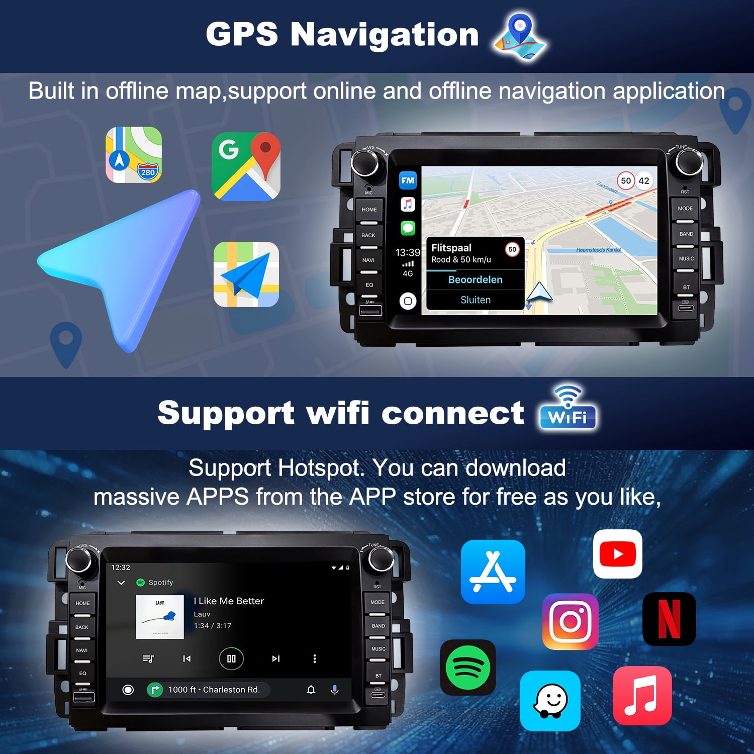 Car Stereo Radio for Chevrolet Silverado Tahoe GMC Sierra Yukon 2007-2013, Android 13 Touchscreen with Wireless Carplay Android Auto GPS Navigation AM FM AHD Backup Camera Type-C PD Charging(4G+64G)