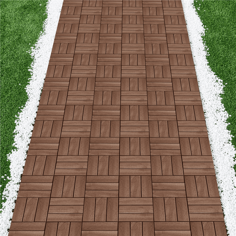 Renwick Pack of 27 Interlocking Deck Tiles, for Indoor Patio Garden, Brown