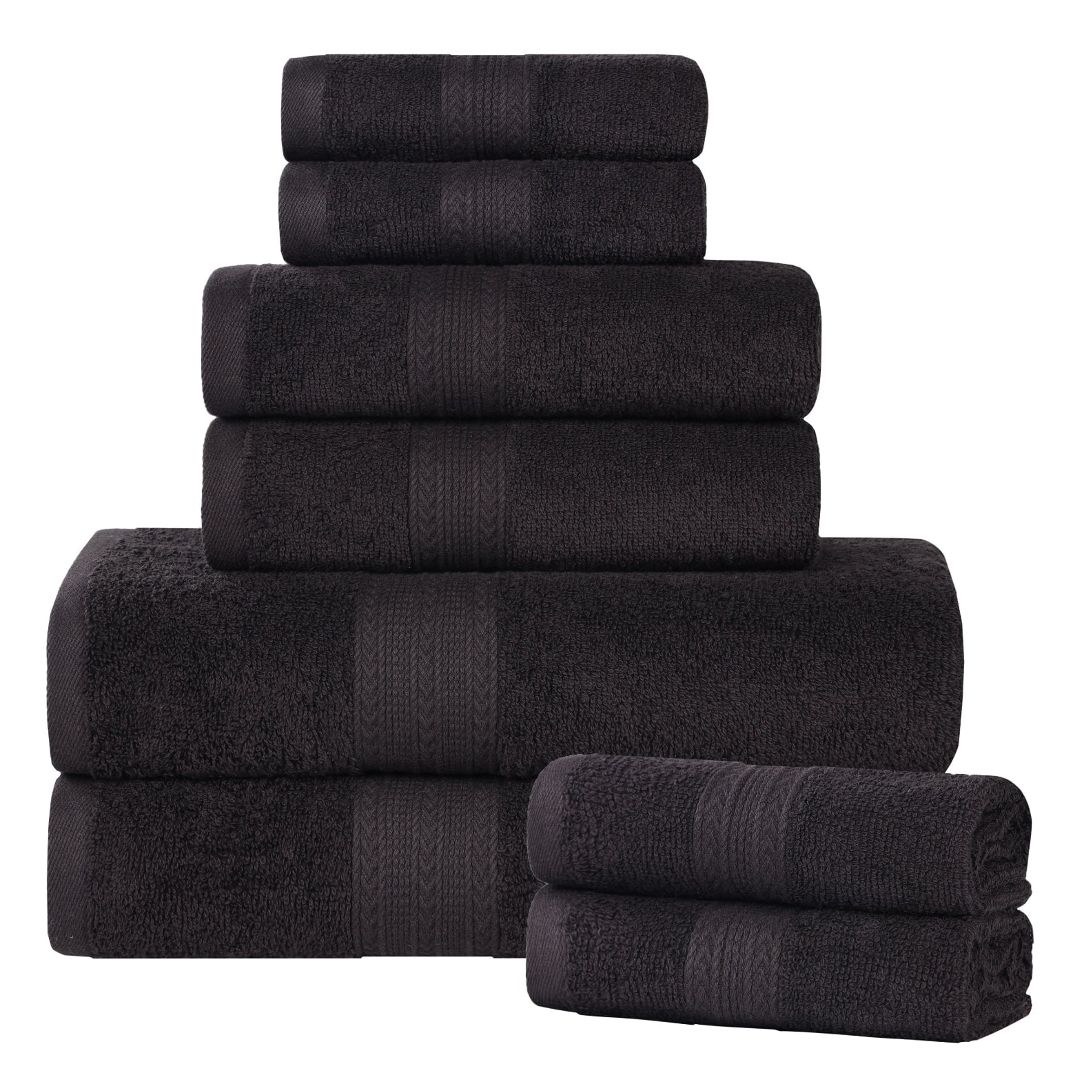 Superior Eco-Friendly Cotton 8-Piece Assorted Towel Set, Black