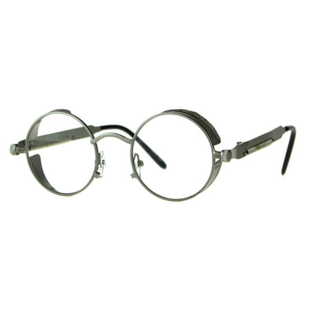 Mens Steam Punk Side Visor Round Circle Lens Hippie Metal Rim Eyeglasses Silver