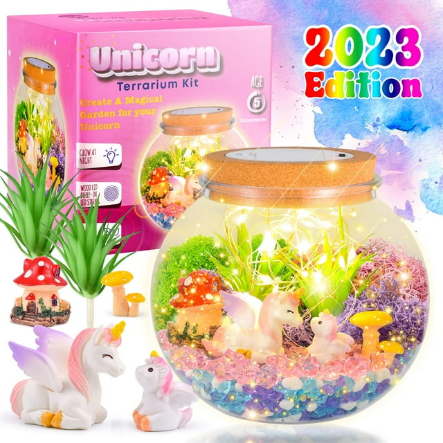 Kit de terrario con forma de unicornio KASU con iluminación y guirnaldas de luces para Gi