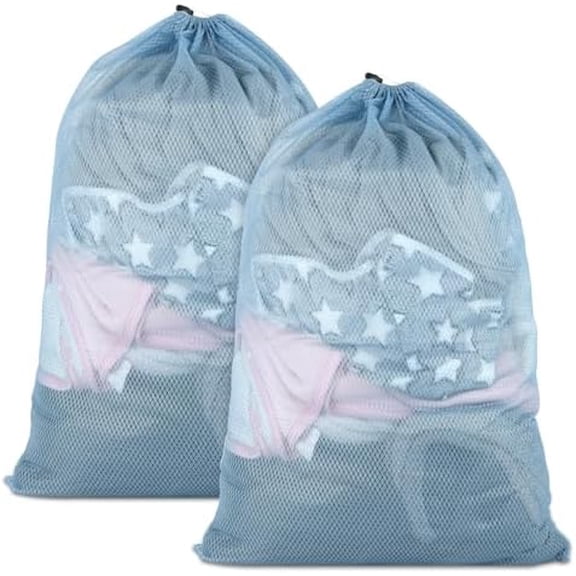 2 Pack Mesh Laundry Bags, 23 x 34 Inches Heavy Duty Mesh Laundry Bag, Large Laundry Drawstring Bag for College, Dorm, Travel, Family and Apartment Dwellers, Aqua