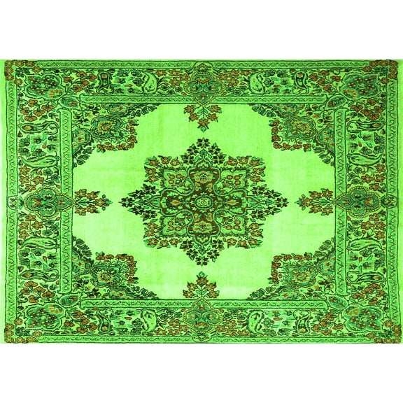 Ahgly Company Indoor Rectangle Medallion Green Traditional Area Rugs, 5' x 7'