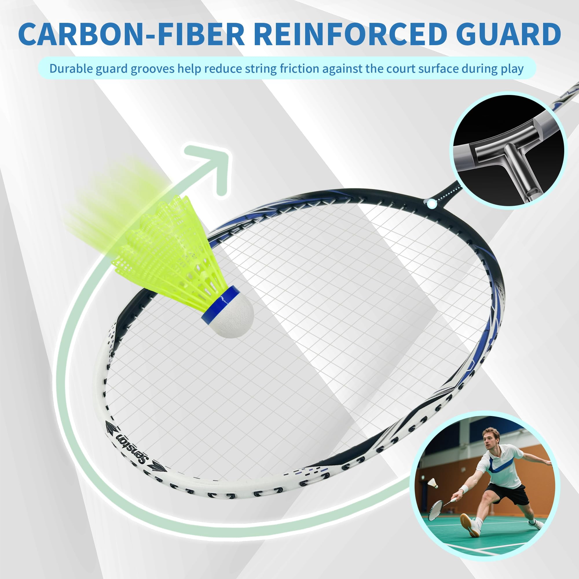 Carbon Composite Badminton Rackets For Beginners - Complete 2-player Kit With Bag | Lightweight & Easy To Use Backyard  Park Indoor Outdoor Play