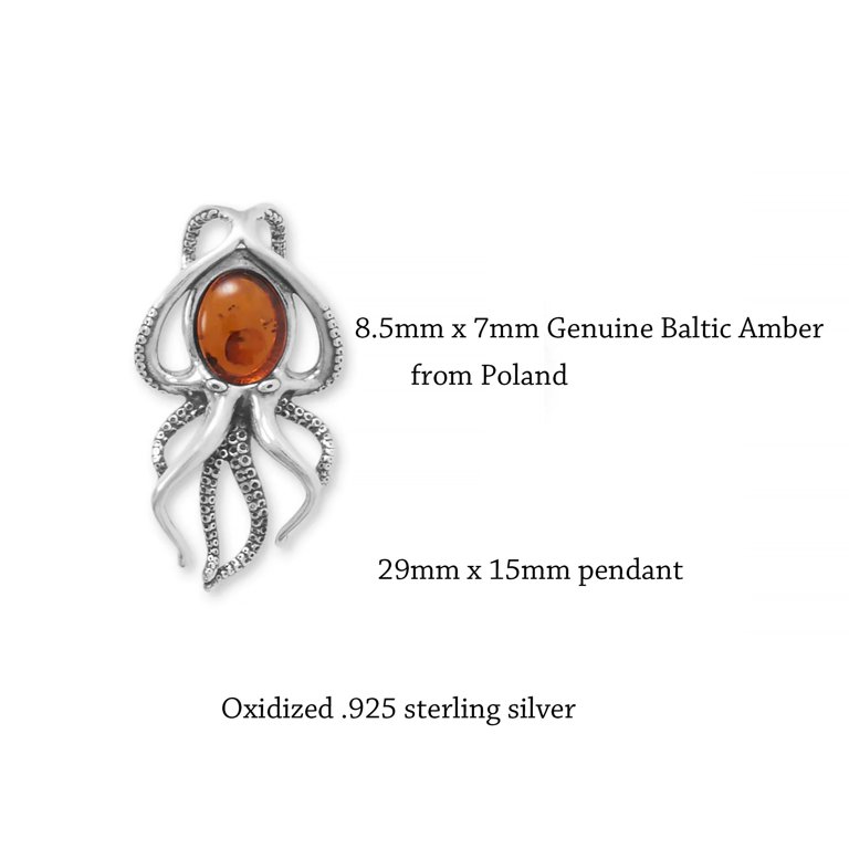 Octopus Pendant Slide with Genuine Baltic Amber Sterling Silver Octopus Pendant Slide with Genuine Baltic Amber Sterling Silver