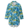 thumbnail image 4 of Xoenoiee Tropical Hibiscus Palm Tree Boat Print Women's Swimsuit Coverup Long Sleeve Bathing Suit Cover Ups Button Down Beach Dress Shirt for Swimwear Beachwear, XL, 4 of 7