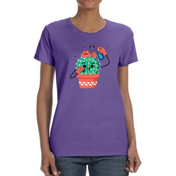 Cartoon Cactus W Gloves Shaped T-Shirt Women -Image by Shutterstock, Female 3X-Large