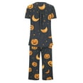 thumbnail image 3 of Sakmal Short Sleeve Top and Capri Pants Womens Pajama Set Plus Size Pumpkin Halloween Loungewear ,Black,L, 3 of 4