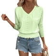 thumbnail image 4 of Ltctricy Women's Tops 3/4 Length Sleeve Ruffle Pleated Hem Eyelet Embroidered Casual T Shirts Loose Tunic Blouses(Green,X-Large), 4 of 7